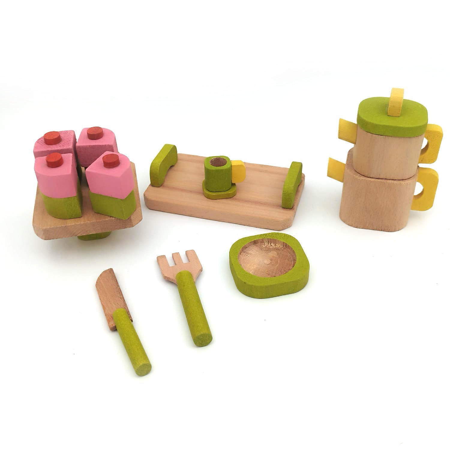 Ahşap Minyatür Çaydanlık Pasta Seti 6 Parça