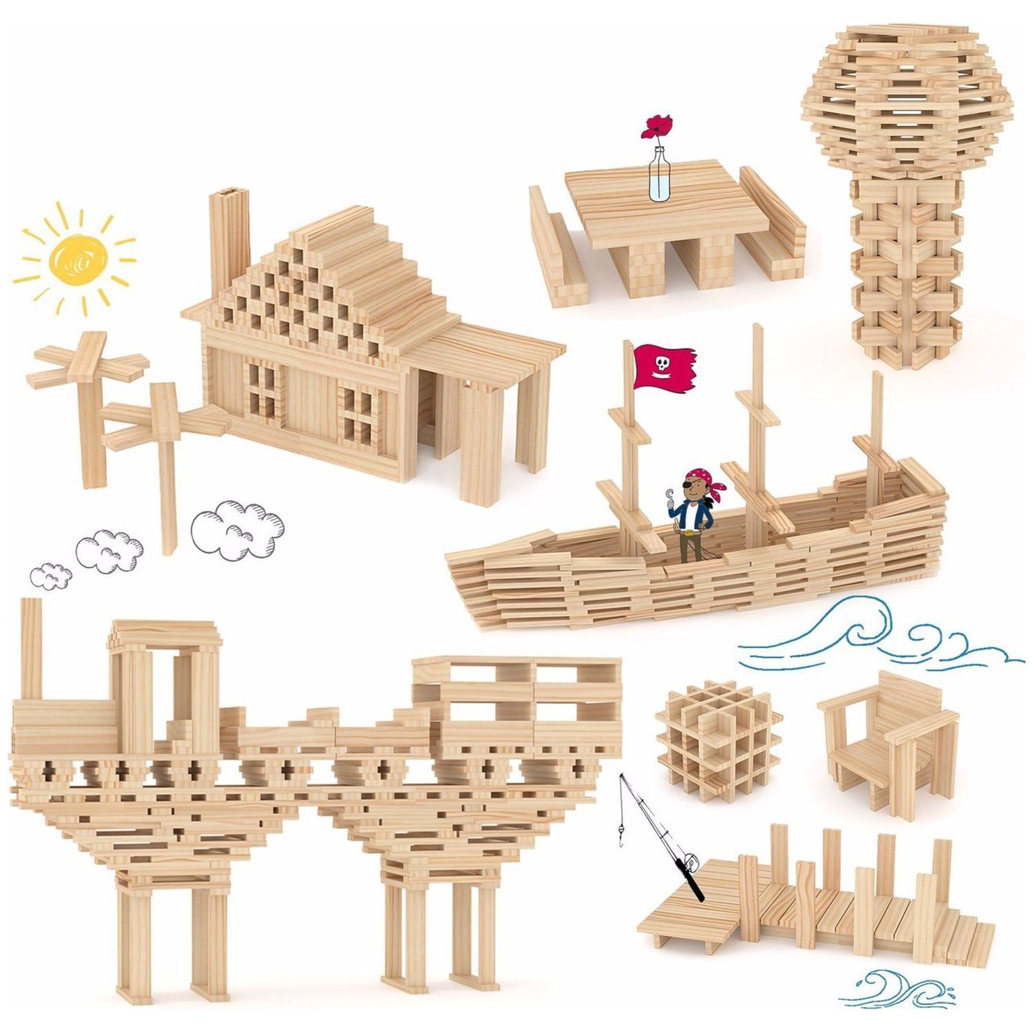 Ahşap Yapı Blokları 200 Parça