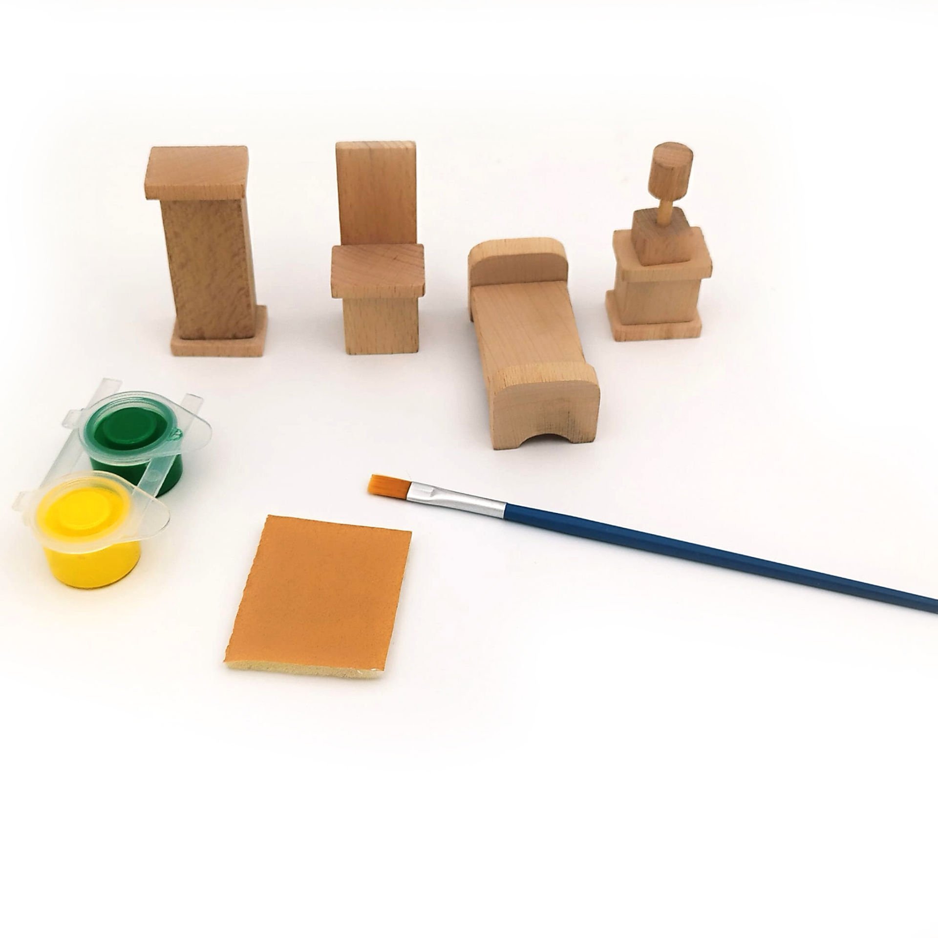 Ahşap Minyatür Yatak Odası Boyama Setli 9 parça