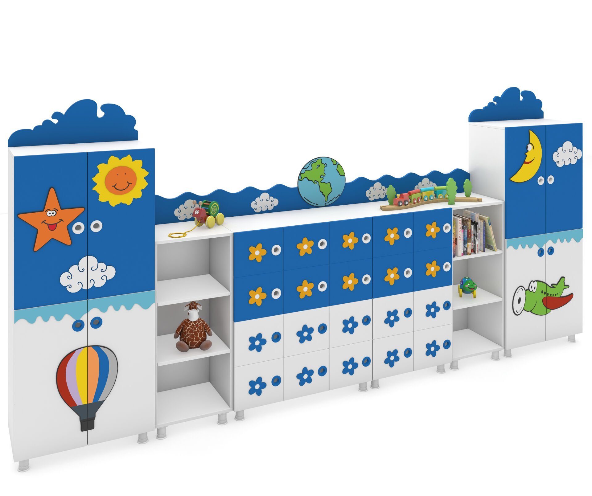 Dünya Figürlü Dolap Seti 380x35x180 Cm